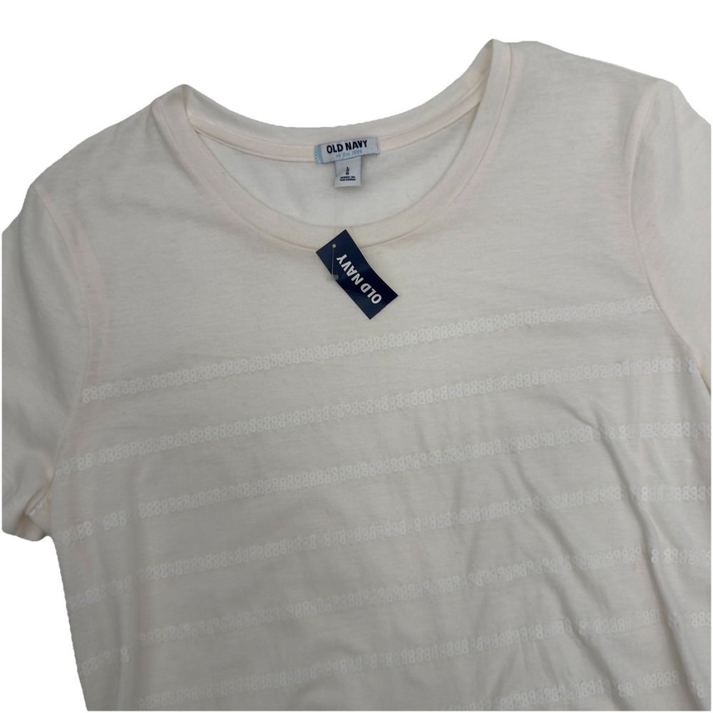 Old Navy Women's Size Large Sequin Striped T-shirt in‎ Sea Salt NEW